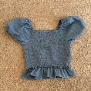Crewcuts Blue Smocked Puff Sleeve Top
